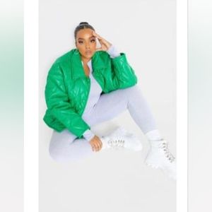 Plus Green faux Leather quilted padded jacket